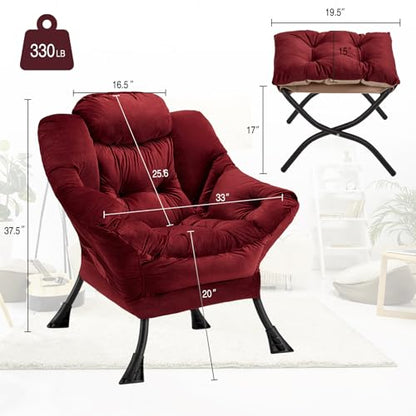 Lazy Chair with Folding Ottoman Modern Large Accent Chair,Contemporary Lounge Leisure Sofa Chair with Armrests Upholstered Sofa Armchair Reading Chair for Bedroom,Dorm&Office (Dusty Rose-f) - color: Dusty Rose
