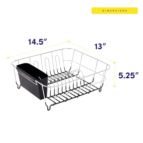 Sweet Home Collection 2 Piece Dish Drying Rack Set Drainer with Utensil Holder Simple Easy to Use Fits in Most Sinks, 14.5" x 13" x 5.25", Black - color: Black