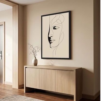 Black Framed Abstract Minimalist Line Art Poster Canvas Print Art Modern Contemporary Wall Art Painting Pictures Wall Decor Elegant Home Decoration for Living Room Bedroom Office Apartment (Black framed,12W"X16L")
