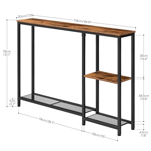 HOOBRO Narrow Console Table, Sofa Table, 44.9" Skinny Entryway Table, Long Behind Couch Table with Storage Shelves, for Living Room, Foyer, Hallway, Rustic Brown and Black BF86XG01 - color: Rustic Brown + Black