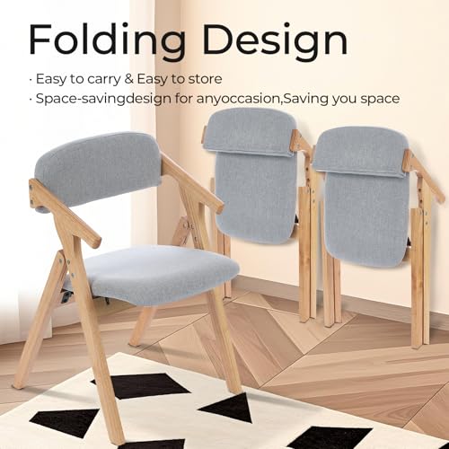 Folding Chairs with Padded Seats,Wooden Stackable Dining Chair,Easy to Store Foldable Dining Chairs for Kitchen, Living Room, Wedding Party Picnic (Grey) - color: Grey