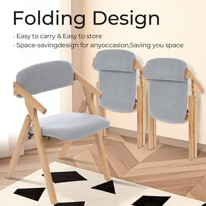 Folding Chairs with Padded Seats,Wooden Stackable Dining Chair,Easy to Store Foldable Dining Chairs for Kitchen, Living Room, Wedding Party Picnic (Grey) - color: Grey