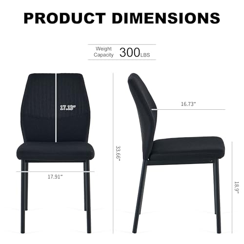Dining Chairs Set of 4, Black Linen Fabric Dining Chairs, Comfortable Upholstered Armless Kitchen Chairs with Black Metal Legs for Living Room, Dining Room, Kitchen - color: Black, size: 4 chairs
