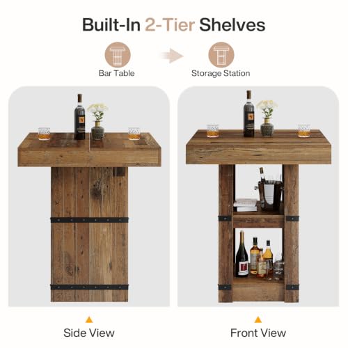 Tribesigns 37.4" H Square Dining Table for 2-4, 31.5" Small Farmhouse Dinner Kitchen Table with 2-Tier Storage, Wooden Dining Room Furniture for Kitchen, Dining Room, Apartment