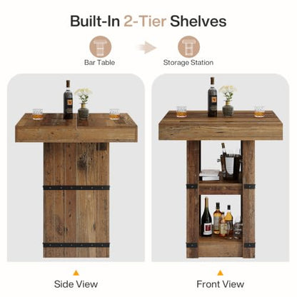 Tribesigns 37.4" H Square Dining Table for 2-4, 31.5" Small Farmhouse Dinner Kitchen Table with 2-Tier Storage, Wooden Dining Room Furniture for Kitchen, Dining Room, Apartment