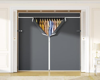 E3C Black Clothes Rack with Gray Cover, Heavy Duty Garment Rack | Freestanding Metal Closet System Storage Organizer for Clothing, Clothing Rack Holds up to 850 lbs, 59.5"W x 16.5"D x 77.4"H - color: Black Rack with Gray Cover