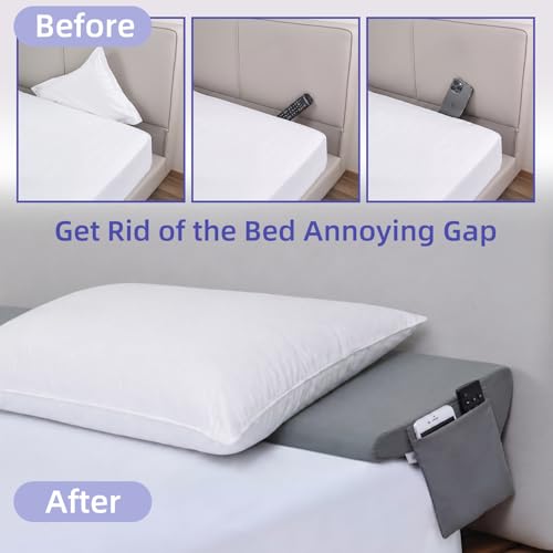 Vekkia Bed Wedge Pillow for Headboard Gap, Queen 60"x10"x8" with Pockets | Bed Gap filler,Two Angles&Heights, Pressure Lock Design Keeps in Place, High-Density Foam Fills Gaps (0-5.5"), Washable Cover - color: Gray, size: Queen(60"x10"x8.5"-Large)