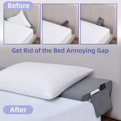 Vekkia Bed Wedge Pillow for Headboard Gap, Queen 60"x10"x8" with Pockets | Bed Gap filler,Two Angles&Heights, Pressure Lock Design Keeps in Place, High-Density Foam Fills Gaps (0-5.5"), Washable Cover - color: Gray, size: Queen(60"x10"x8.5"-Large)
