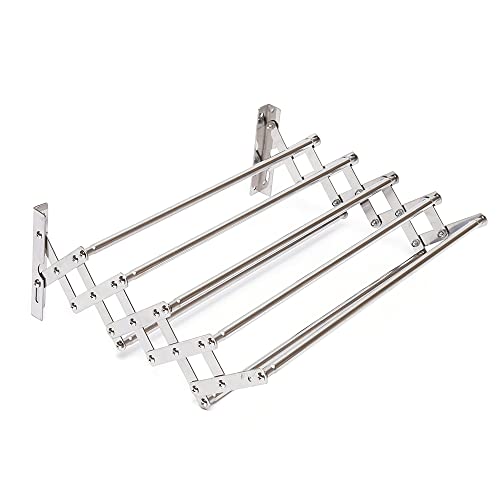 32in Wall Mounted Laundry Drying Rack 88lbs Capacity Foldable Wall Mount Laundry Rack Folding Indoor Clothes Hanger Rack, Retractable Clothes Rack 7 Rods White