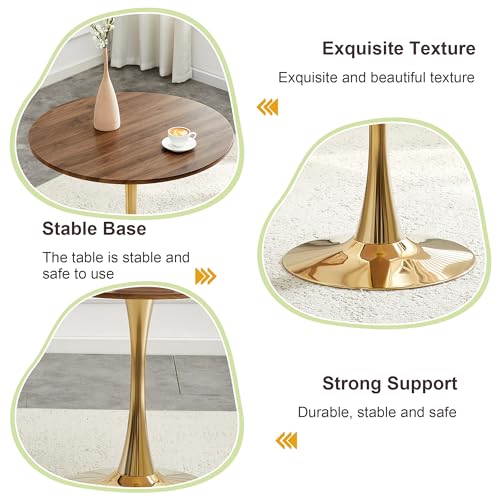 31.5" Round Dining Table, Mid-Century Modern Tulip Table with Thickened Tabletop & Metal Pedestal, Circle Bistro Table for Kitchen, Small Places, Apartments, Cafe - color: Walnut Gold, size: 31.5" dining table