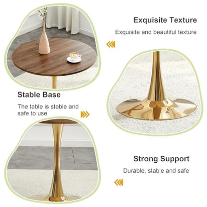 31.5" Round Dining Table, Mid-Century Modern Tulip Table with Thickened Tabletop & Metal Pedestal, Circle Bistro Table for Kitchen, Small Places, Apartments, Cafe - color: Walnut Gold, size: 31.5" dining table