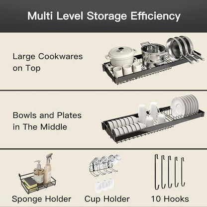 Over The Sink Dish Drying Rack, Extra Large Capacity Dish Drainer | 3 Tier Extra Large All Stainless Steel Expandable Plate Strainers, Rustproof Metal, Counter Space Saving, Modern Black - color: Black, style: Over Sink 3 Tier