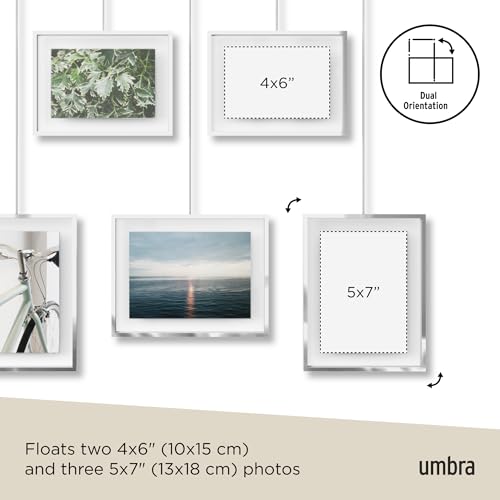 Umbra Exhibit Picture Frame Set, Adjustable Wall Mount, Set of 5, Chrome | Steel construction, customizable layout, damage-free hanging, fits 4x6 and 5x7 photos, includes mounting hardware - color: Chrome, size: Set of 5, style: 5-Opening