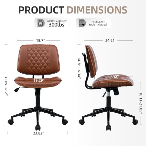 Home Office Desk Chair with Swivel Wheels, Ergonomic Adjustable Height Small Office Chair, Premium PU Leather Armless Computer Chair for Home Office, Reading Meeting Room, Modern Walnut Style (Brown) - color: Mcm Style-brown