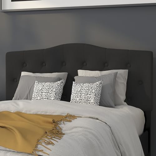 EMMA + OLIVER Black Full Tufted Headboard | Adjustable Bed Rail Slots, Fabric Upholstered - color: Black, size: Full
