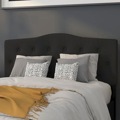 EMMA + OLIVER Black Full Tufted Headboard | Adjustable Bed Rail Slots, Fabric Upholstered - color: Black, size: Full