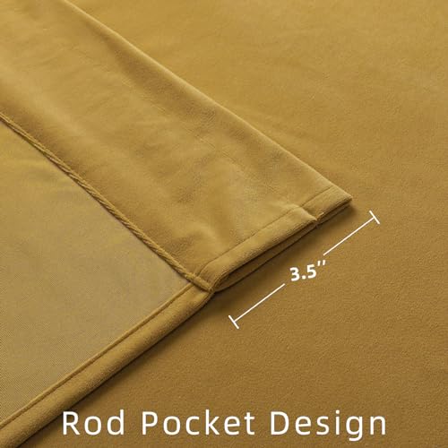 Joydeco Brown Velvet Curtains 63 inch Length 2 Panels, Luxury Blackout Rod Pocket Thermal Insulated Window Curtains, Super Soft Room Darkening Drapes for Living Dining Room Bedroom,W52 x L63 inches - color: Rod Pocket | Golden Brown, size: 52"W x 63"L (Pa