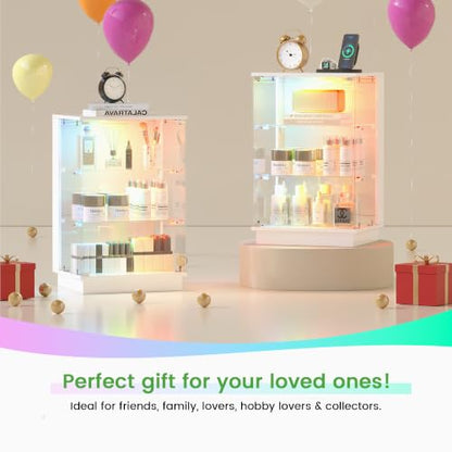 HNEBC LED Nightstand with USB-C Charging Station&Lights for Bedroom-White | Curio china Cabinet, Motion Sensor Smart Glass RGB Side Table with App Control, Charging Station Tempered Glass Collectiblem - color: 91174-white