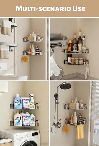 Corner Shower Caddy, Stainless Steel 304, Integrated Molding Bathroom Shelves, Wall Mounted Shower Organizer with Nail Free Adhesive, Suit for Corner Storage Racks in Bath Kitchen(2 Pack)