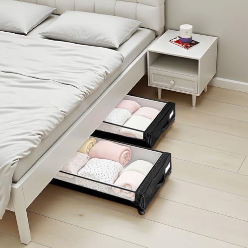 VEVOR Under Bed Storage with Wheels, 30.3 x 18.5 x 6.8 inch, Underbed Containers with Clear Lid, Underbed Shoe Organizer, Rolling Under the Bed Storage Bins for Clothes Shoes Blankets Bedroom, 2 Pack - style: C
