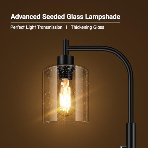 Dimmable Standing Lamp with Seeded Glass Lampshade, 6W LED Bulb Included, Modern Industrial Lamp for Living Room, Bedroom, Office - color: Seeded Glass