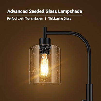 Dimmable Standing Lamp with Seeded Glass Lampshade, 6W LED Bulb Included, Modern Industrial Lamp for Living Room, Bedroom, Office - color: Seeded Glass