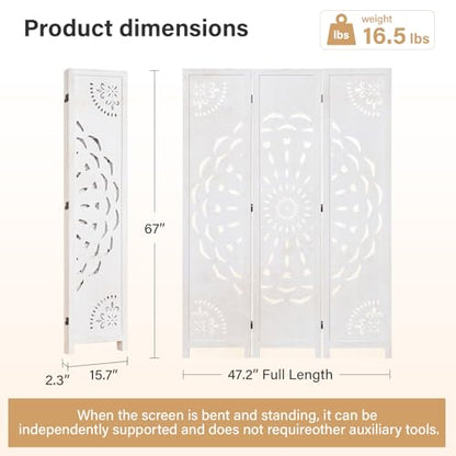 66.9Inch Wooden Room Partition - 3 Panels Boho-Styled Space Room Divider for Home/Office, Headboard & Yoga/Photo/Video Call Backdrop (White) - color: White, size: 3 Panels