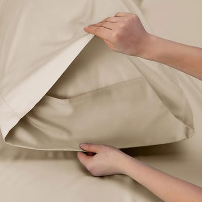 Bedsure PureWoven 100% Rayon Derived from Bamboo, Twin Bed Sheets, 3 Pieces | Cooling Sheets for Hot Sleepers, Breathable & Silky Soft, 16" Deep Pocket, Hotel Luxury Bedding, Beige - color: 03 - Beige, size: Twin