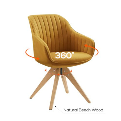 Swivel Desk Chair for Home Office, Fabric, Yellow | No Wheels, Beech Wood Legs, Mid Century Modern, Upholstered, 360° Swivel, Accent Chair, Living Room, Bedroom - color: Yellow/Beech Wood, size: Fabric
