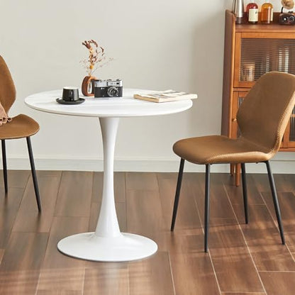 Tulip Table, 31.5" Round Dining Table with Thickened Tabletop & Metal Pedestal, Circle Bistro Table for Kitchen, Small Places, Living Room, Cafe (White) - color: White