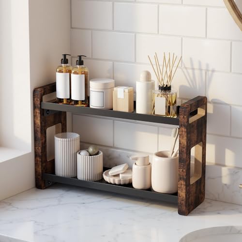 Bathroom Counter Organizer, Vanity Organizer, Perfume Organizer | Bathroom Organizers and Storage, Bathroom Sink Shelf, Countertop Organizer, Makeup Organizer, Cologne Stand - color: Brown 2 Tier