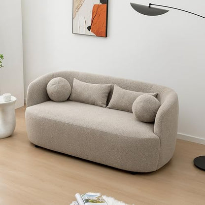 KINWELL 68" Boucle Upholstered Loveseat with 4 Toss Pillows, Taupe | No Assembly Deeper 2-Seater Sherpa Couch Settee Love Seat Sofa with 3 Height Options for Small Spaces Apartment Living Room - color: Taupe, size: Loveseat