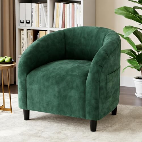 Accent Chair, Velvet Barrel Chairs, Comfy Round Club Armchair with Soft Cushion for Living Room, Bedroom, Reading, Waiting Room, Green - color: Green