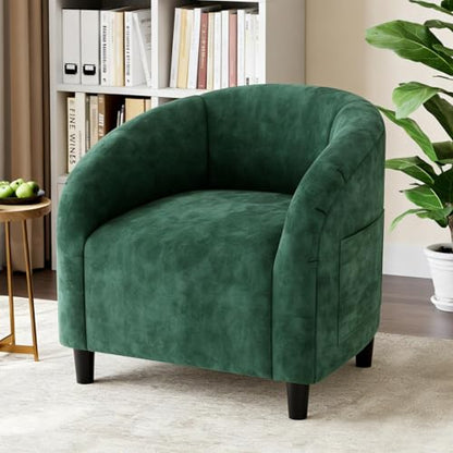 Accent Chair, Velvet Barrel Chairs, Comfy Round Club Armchair with Soft Cushion for Living Room, Bedroom, Reading, Waiting Room, Green - color: Green