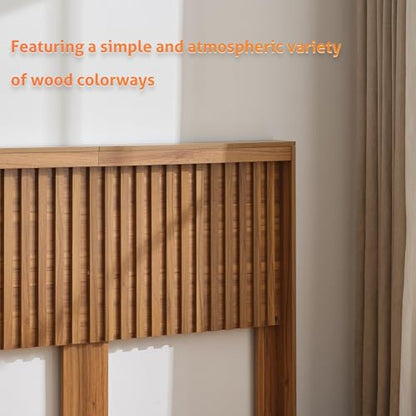 Headboard with Light Elegant Wood Design (Wooden, Queen) | 62.6 Inch Wide Headboard Only, Fluted Panel, Modern Farmhouse, Wall Mounted, Wingback - color: Natural Wood, size: Queen (U.S. Standard)