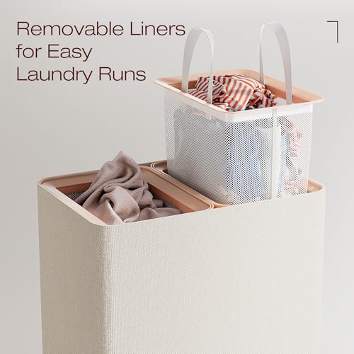LAMU Hamper With Lid, Clothes Hamper, Laundry Basket with Lid with Removable Liner Bags, Dirty Clothes Basket with Wheels, Stylish Dirty Laundry Organizer for Home, 100L