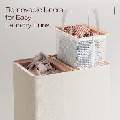 LAMU Hamper With Lid, Clothes Hamper, Laundry Basket with Lid with Removable Liner Bags, Dirty Clothes Basket with Wheels, Stylish Dirty Laundry Organizer for Home, 100L