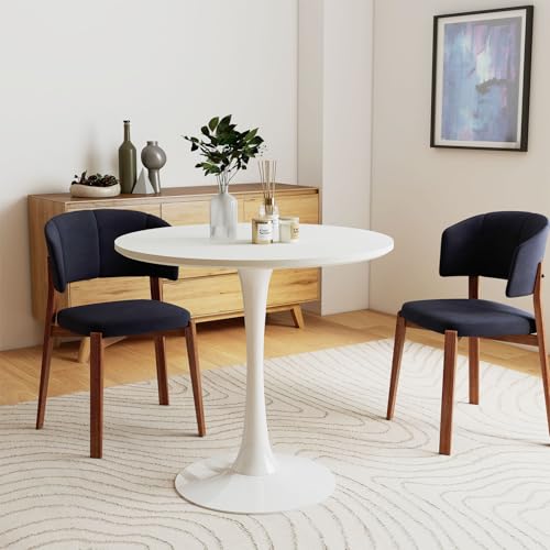 27.5" White Round Small Dining Table with MDF Top & Metal Pedestal Base | Fully Eco-Friendly Painted, Smooth Waterproof Surface, Modern Accent Table for Cafe & Home