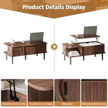 Lift Top Coffee Table,Wooden Rectangle Coffee Table with Hidden Storage Space,Metal Handles,Metal Legs,Mid Century Modern Style,Suitable for Living Room,Office,Apartment. (A-Lift Coffee Table-Walnut) - color: A-lift Coffee Table-walnut