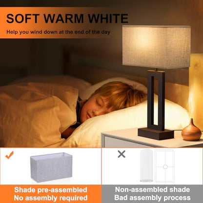 Seealle Nightstand Table Lamps for Bedrooms Set of 2 - Touch Bedside Lamp with USB C+A, 3 Way Dimmable Living Room End Tables 2, Modern Night Stand Bed Side Guest Room(Grey) B. Grey - color: B. Grey&Black, size: Medium(19.6in)