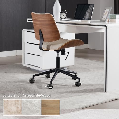 Home Office Chair No Arms with Wheels, Adjustable Height Small Desk Chair, PU Leather Mid Back 360 Swivel Computer Chair, Armless Modern Walnut Chair for Office, Reading Meeting Room(Beige) | Adjustable Height Small Desk Chair, PU Leather Mid Back 360 Swi