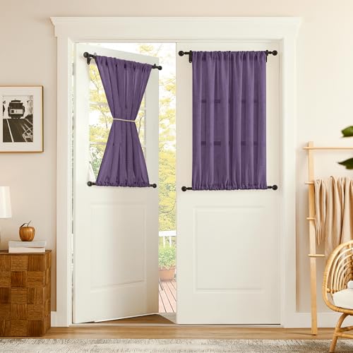 Tollpiz Small Linen Door Curtains Doorway Semi Sheer Curtain Room Divider Light Filtering Drape Dual Rod Pocket Boho Window Curtains for Closet, 25 x 40 inches Long, Royal Purple, 1 Panel - color: Royal Purple, size: 25"W x 40"L (Pack of 1)
