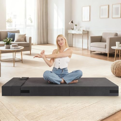 Fvkind Foldable Sofa Mattress Memory Foam Chair Single Size, Dark Grey | Soft Corduroy Fabric - Floor Sofa Mattress - Small Spaces & Apartments - Adults & Guests - Portable Design - color: Dark Grey, size: Single