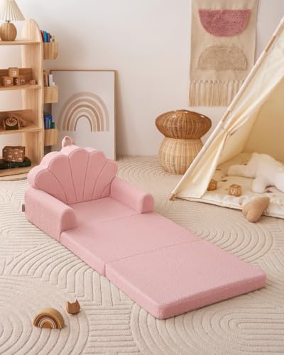 Blissful Diary Kids Couch, 2-in-1 Soft Kids Sofa, Kids Sofa Chair, Comfy Kids Furniture for Playroom, Reading & Play, Shell Pink - color: Shell Pink