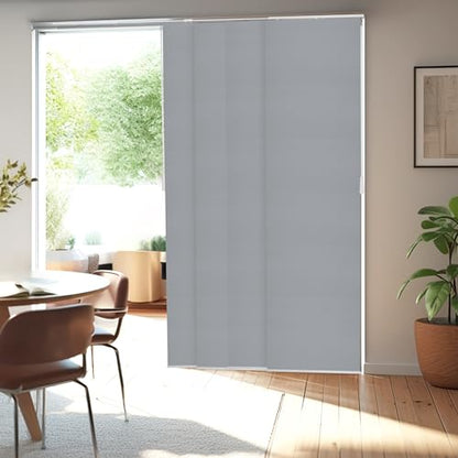 CHICOLOGY Panel Track Blinds, Jersey Grey, 86"x96", Cordless, Divider | 4 Fabric Panels, Fits 46–86″ Wide, Wall/Ceiling Mount, Room Divider Ready, Height Trimmable, Child & Pet Safe - color: Skyrise Grey