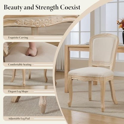 Kmax French Dining Chairs Set of 2, Farbric Upholstered Dining Chairs with Elegant Curved Legs High Back Armless Kitchen Chairs Side Chairs for Dining Room Restaurant - Linen, Beige/Natural Legs - color: Fan-back/Beige Seat/Natural Leg, size: 2 Chairs