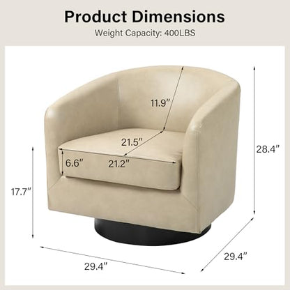 Swivel Barrel Accent Chair, Comfy Reading Armchair, Cream, Set of 1 | Club Chairs for Adults, Low-Back Design, Modern Round Style, Solid Wood Frame & Metal Swivel Base, For Living Room & Bedroom - color: Cream