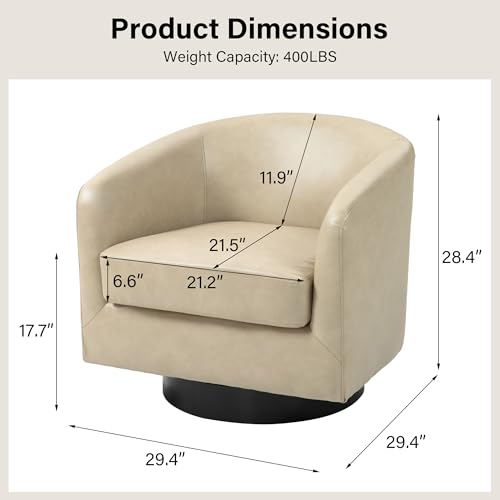 Swivel Barrel Accent Chair, Comfy Reading Armchair, Cream, Set of 1 | Club Chairs for Adults, Low-Back Design, Modern Round Style, Solid Wood Frame & Metal Swivel Base, For Living Room & Bedroom - color: Cream