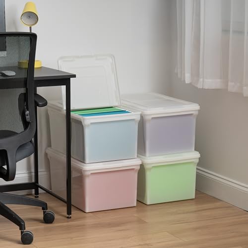 IRIS USA 4-Pack Snap File Box with Locking Lid, Black | Organize lesson plans, classroom files and teaching materials with convenient storage for teachers, schools and educators - style: Wing Lid - 4 Pack