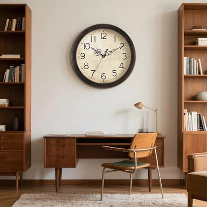 KECYET 16" Wall Clock Large Battery Operated Quartz Silent Quartz (Bronze) | Kitchen Clock Living Room Retro Rustic Kitchen Bathroom Home Office Bronze - size: 16 Inch